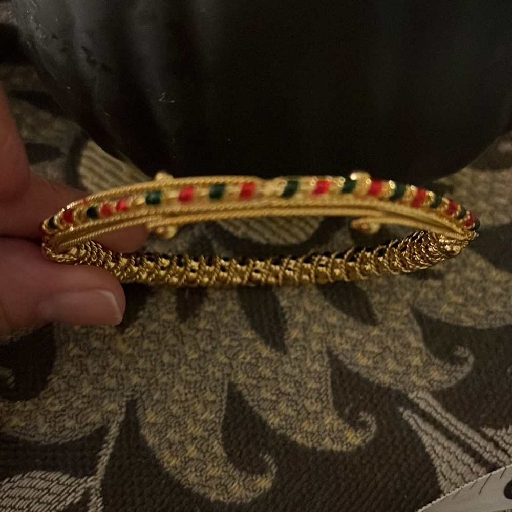Beautiful Gold Toned Indian Bangle with Red and Green Stones! Just beautiful!